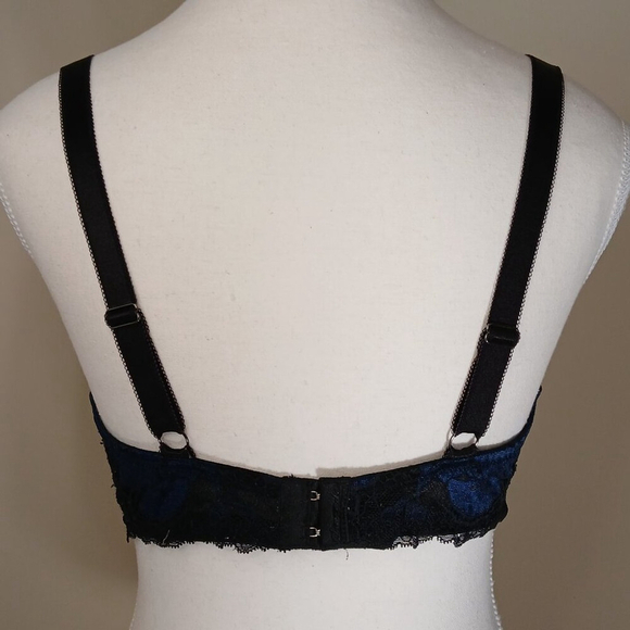 Charade by Change Balconette Bra Satiny Blue with Black Lace Overlay Size 34F - Picture 3 of 8